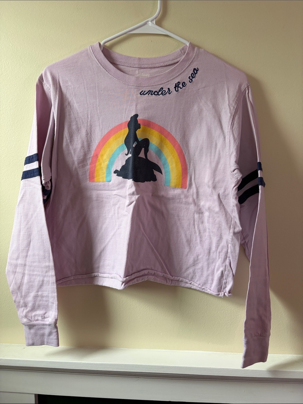 Disney Lavender Long Sleeve Tee with Rainbow & Mermaid Silhouette